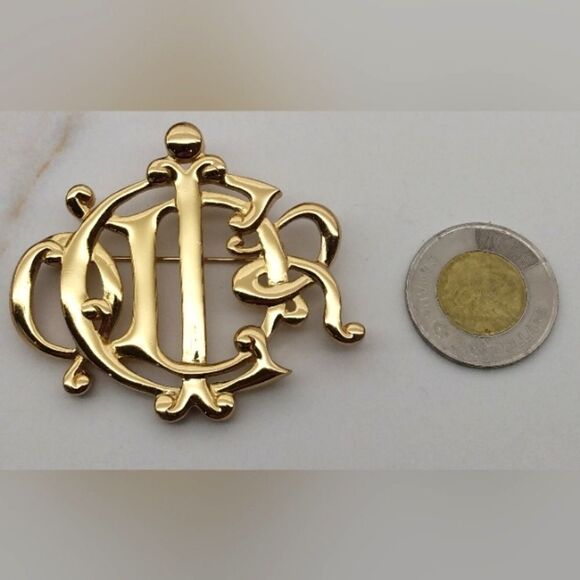 Christian Dior Vintage Gold Script Brooch  Authentic - Picture 6 of 11